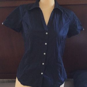 Eddie Bauer navy short sleeve Sm button down top